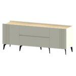 Comoda MDF 200 cm alb RAL 9016 cu blat stejar si picioare metalice